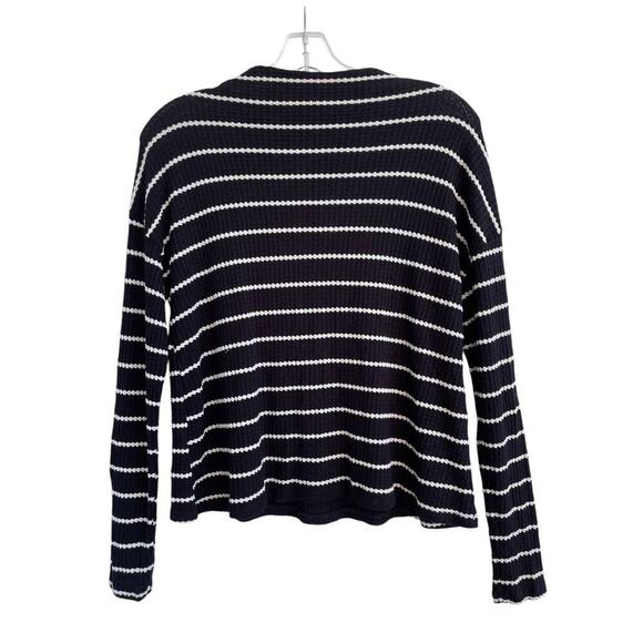 Anthropologie Sz M Mock Neck Stripe Top Black Stretch Ribbed Soft Comfy Fall NWT - Picture 3 of 14